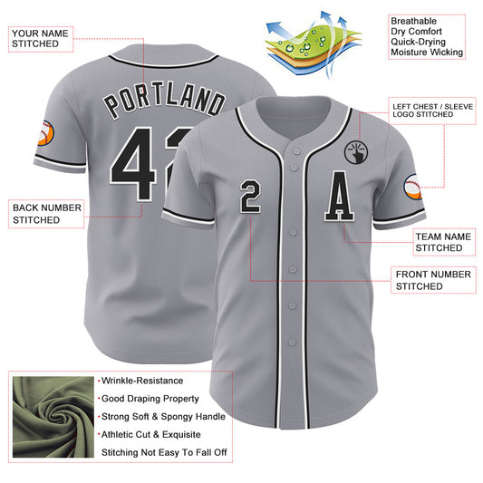 Custom Gray Black-White Authentic Baseball Jersey - Sky-Custom
