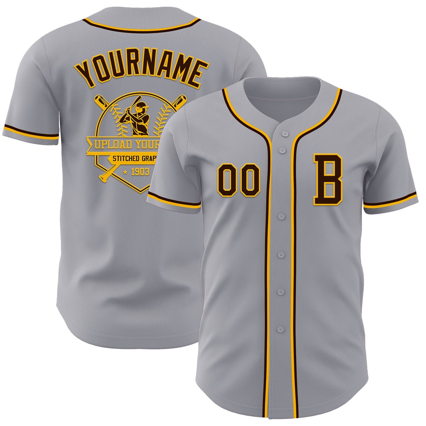 Custom Gray Brown-Gold Authentic Baseball Jersey - Sky-Custom