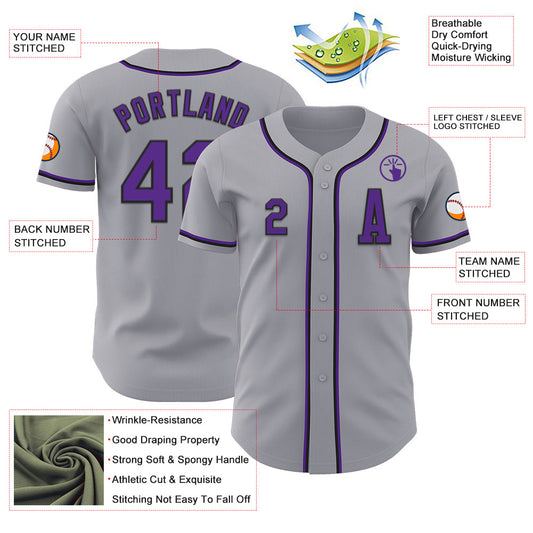 Custom Gray Purple-Black Authentic Baseball Jersey - Sky-Custom