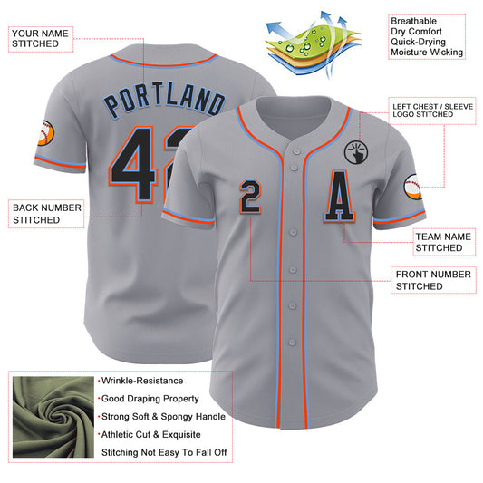 Custom Gray Black Powder Blue-Orange Authentic Baseball Jersey - Sky-Custom