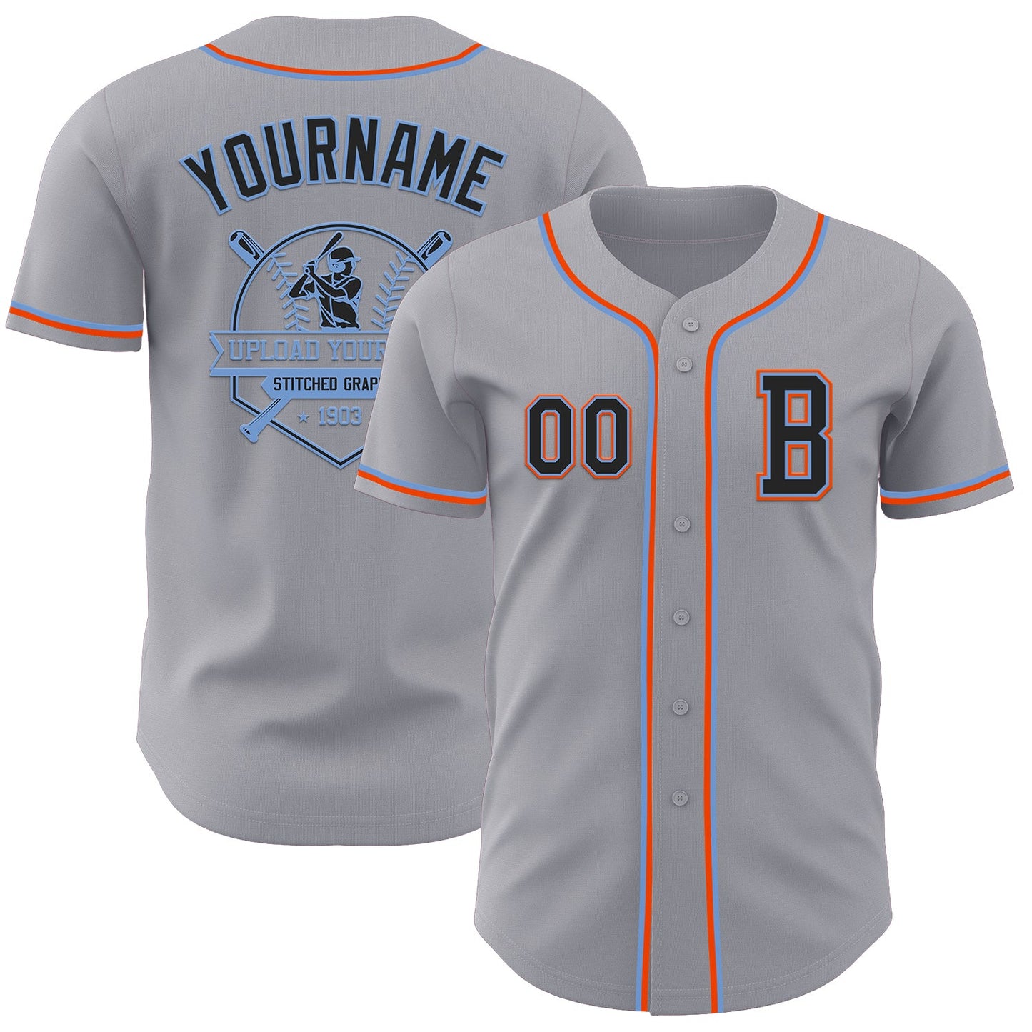 Custom Gray Black Powder Blue-Orange Authentic Baseball Jersey - Sky-Custom