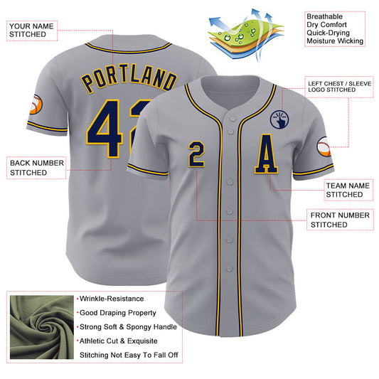 Custom Gray Navy-Gold Authentic Baseball Jersey - Sky-Custom
