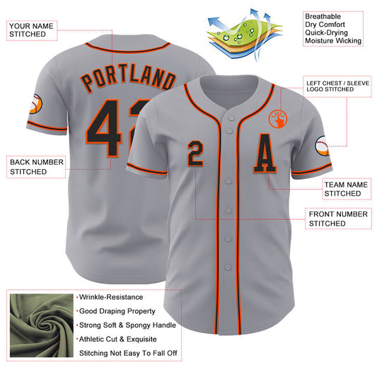 Custom Gray Black-Orange Authentic Baseball Jersey - Sky-Custom