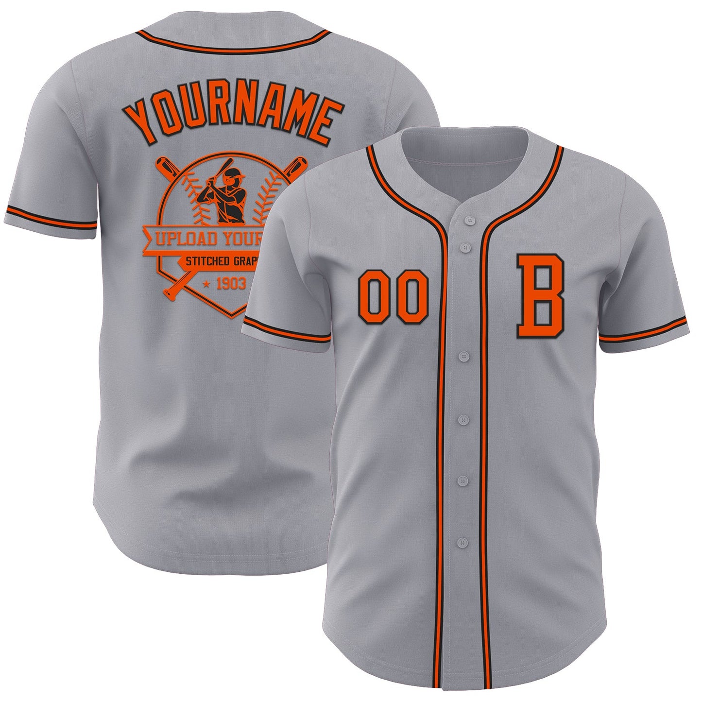 Custom Gray Orange-Black Authentic Baseball Jersey - Sky-Custom