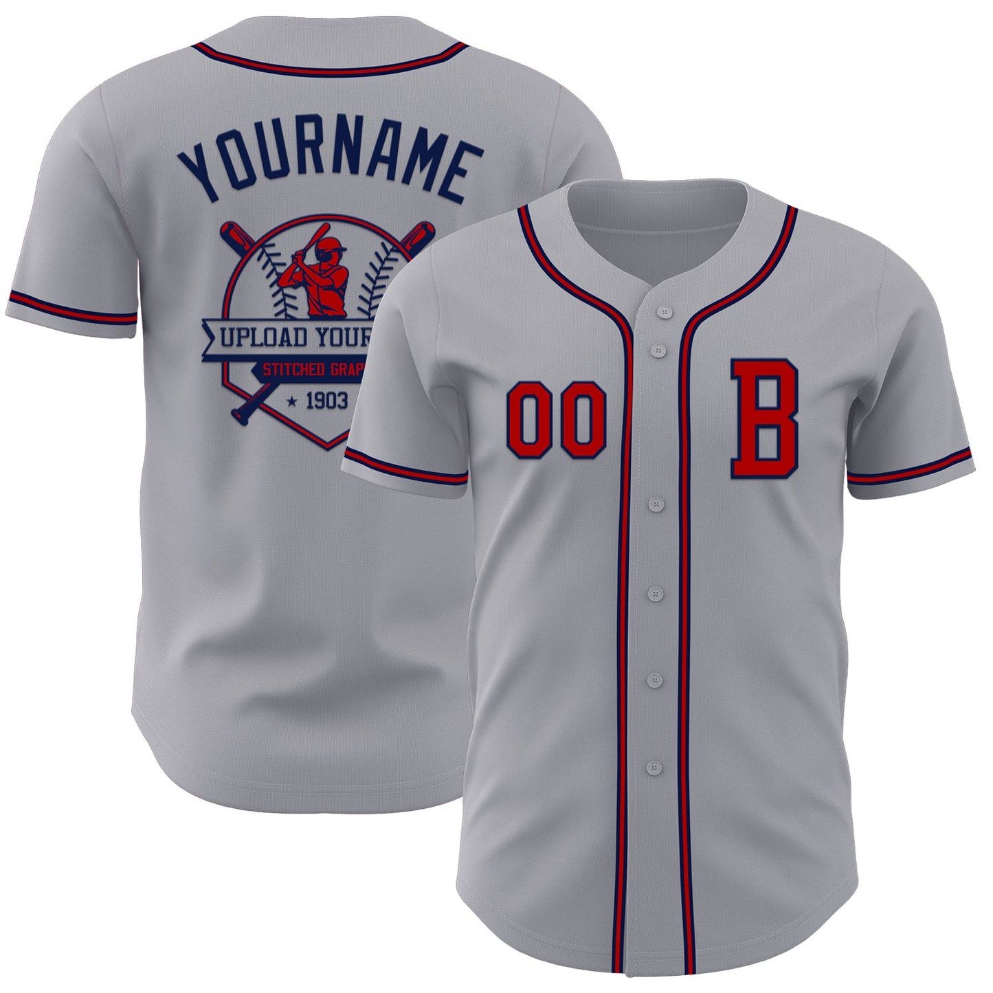 Custom Gray Red-Navy Authentic Baseball Jersey - Sky-Custom