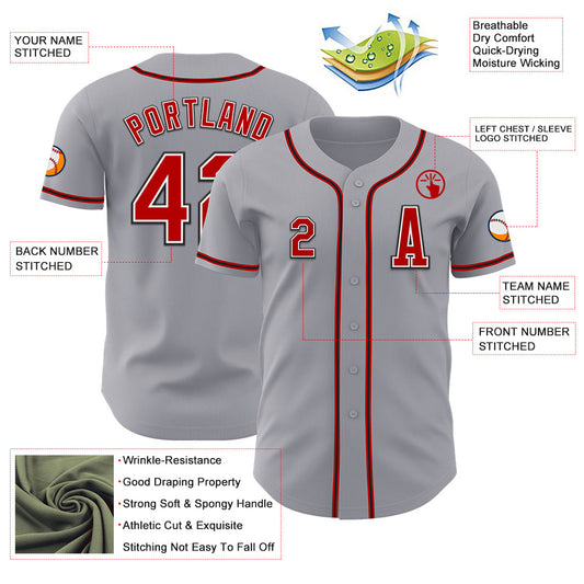 Custom Gray Red-Black Authentic Baseball Jersey - Sky-Custom