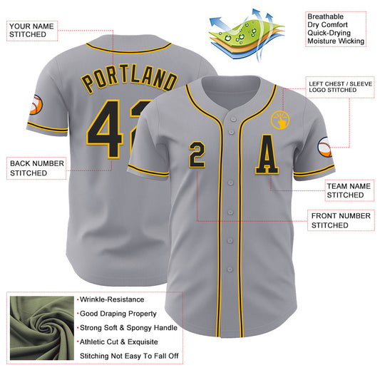 Custom Gray Black-Gold Authentic Baseball Jersey - Sky-Custom