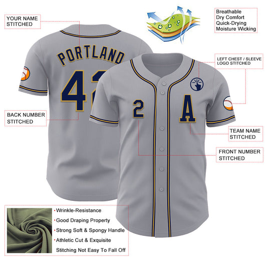 Custom Gray Navy-Old Gold Authentic Baseball Jersey - Sky-Custom
