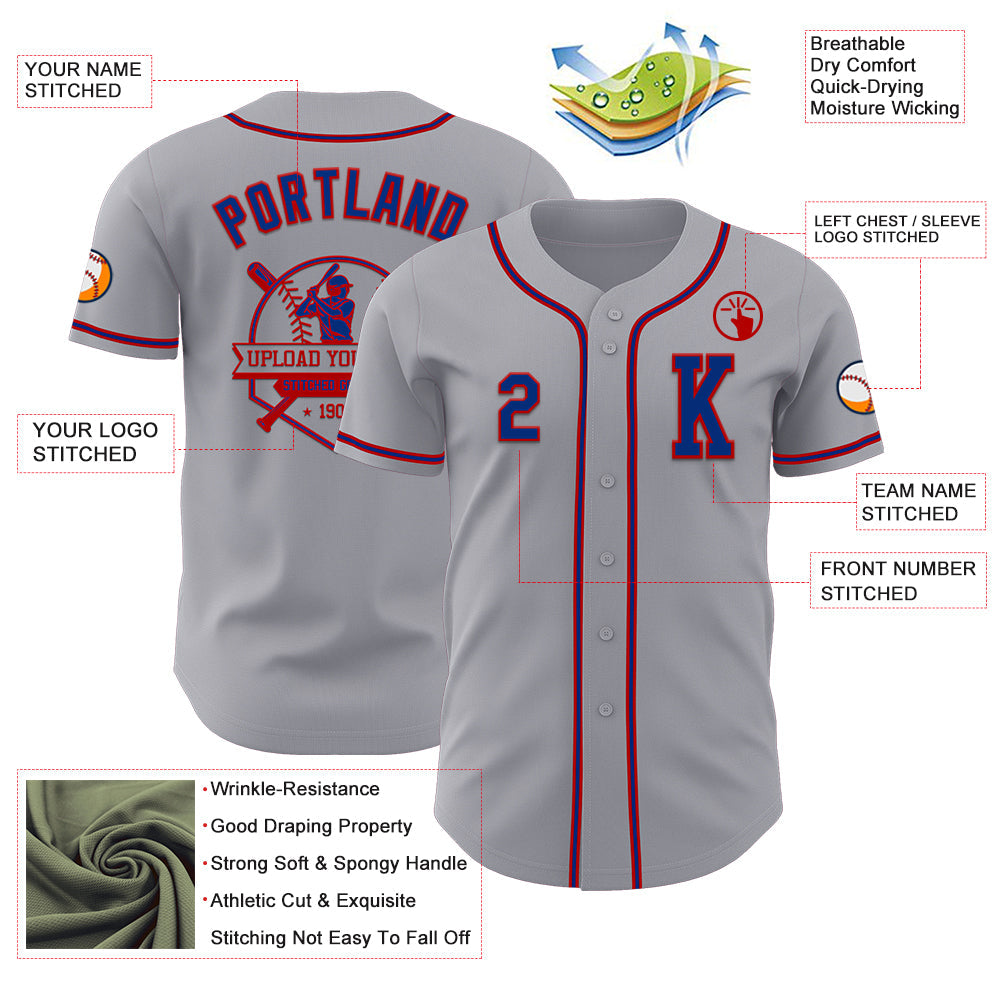 Custom Gray Royal-Red Authentic Baseball Jersey - Sky-Custom