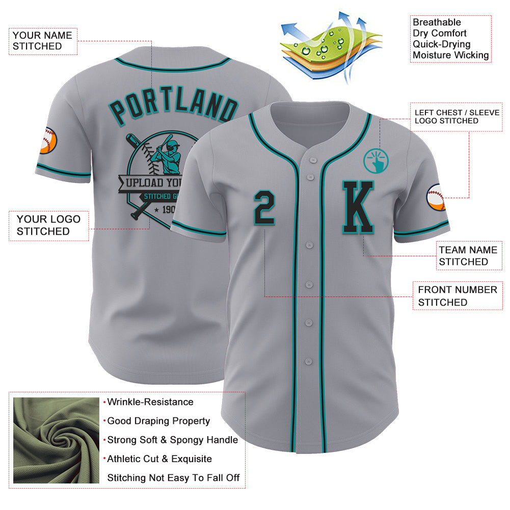 Custom Gray Black-Teal Authentic Baseball Jersey - Sky-Custom