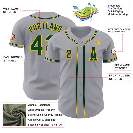 Custom Gray Green-Gold Authentic Baseball Jersey - Sky-Custom