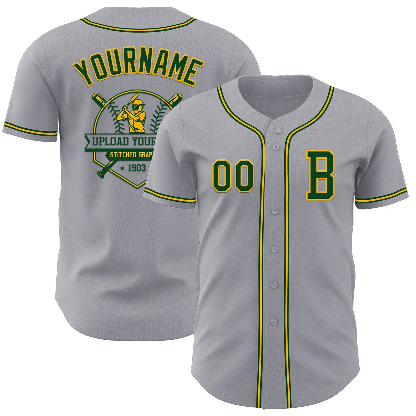 Custom Gray Green-Gold Authentic Baseball Jersey - Sky-Custom