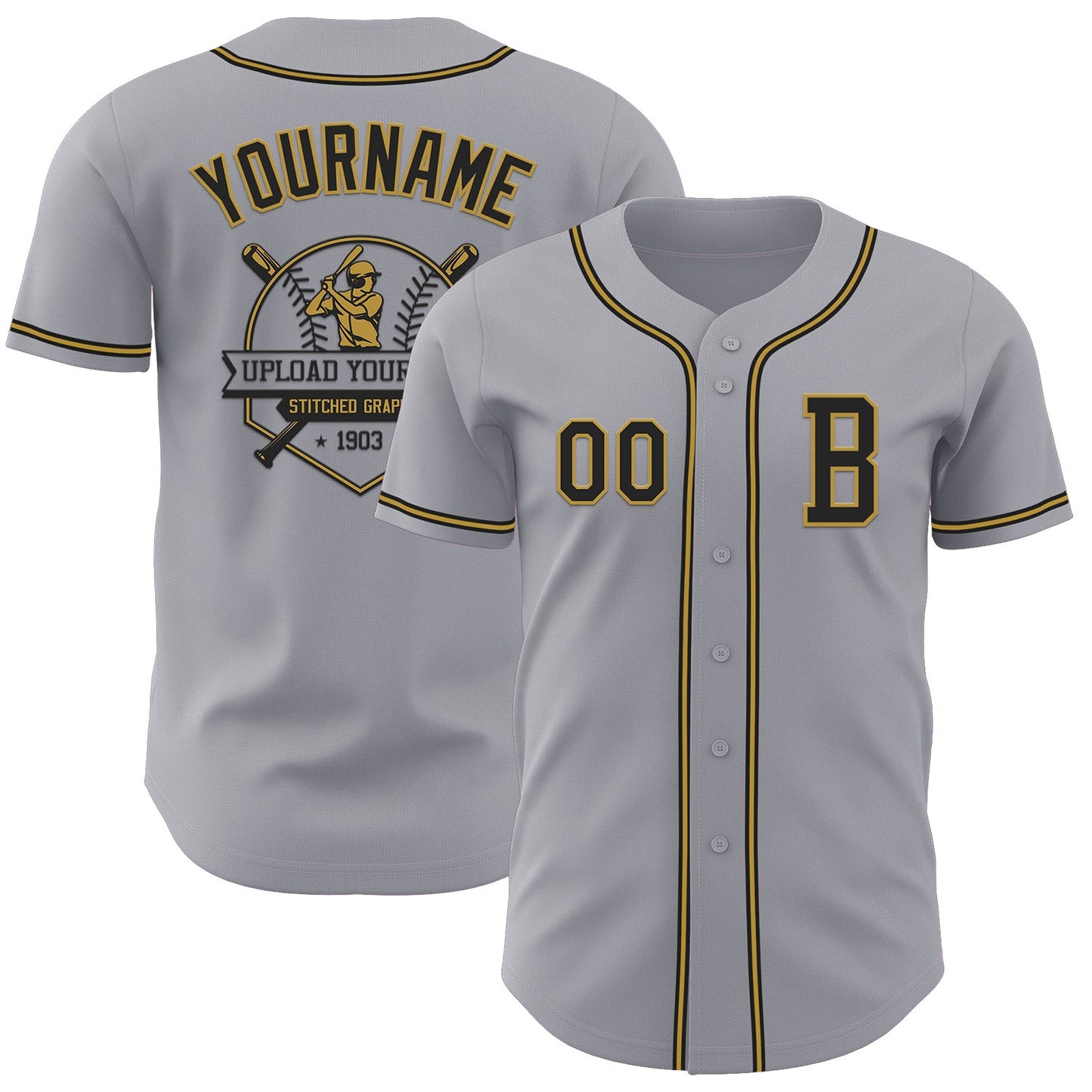Custom Gray Black-Old Gold Authentic Baseball Jersey - Sky-Custom