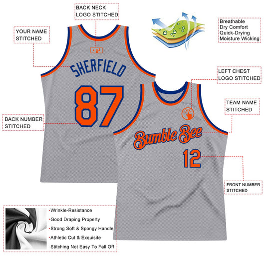 Custom Gray Orange-Royal Authentic Throwback Basketball Jersey - Sky-Custom