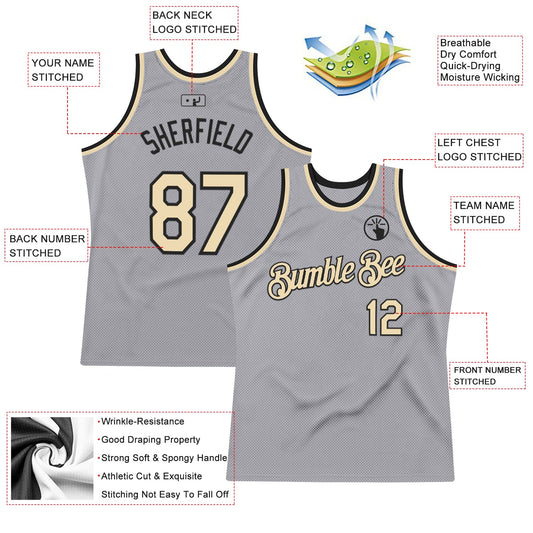 Custom Gray Cream-Black Authentic Throwback Basketball Jersey - Sky-Custom