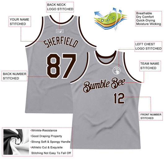 Custom Gray Brown-White Authentic Throwback Basketball Jersey - Sky-Custom