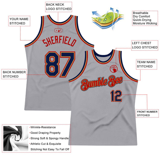 Custom Gray Navy Old Gold-Red Authentic Throwback Basketball Jersey - Sky-Custom