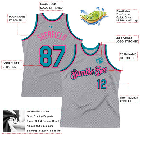 Custom Gray Teal Black-Pink Authentic Throwback Basketball Jersey - Sky-Custom