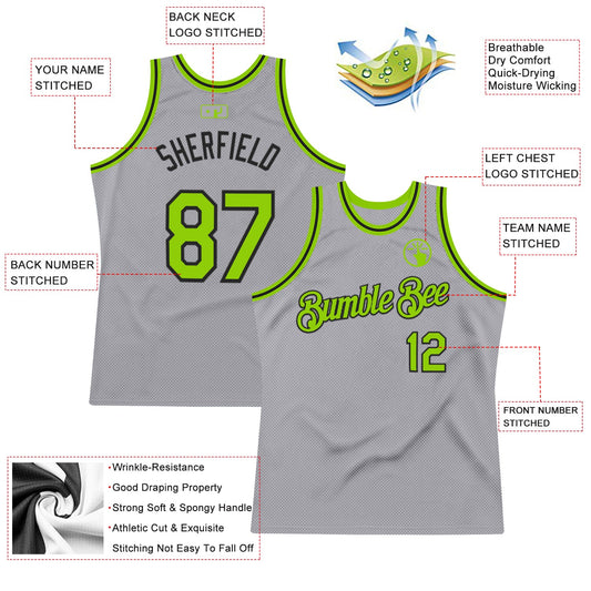 Custom Gray Neon Green-Black Authentic Throwback Basketball Jersey - Sky-Custom