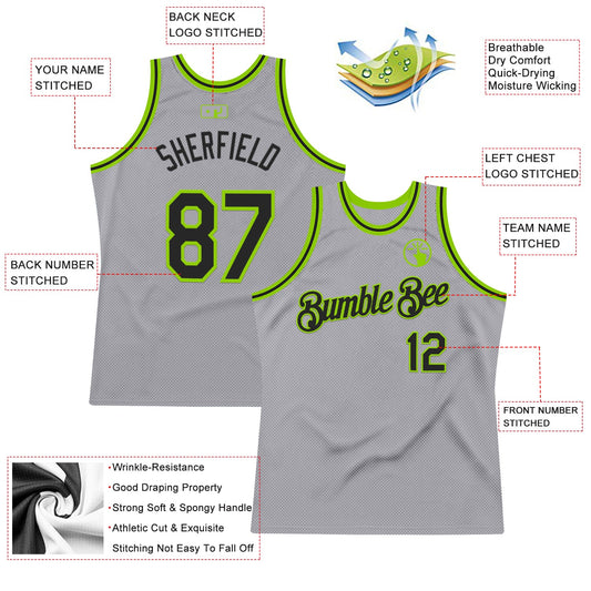 Custom Gray Black-Neon Green Authentic Throwback Basketball Jersey - Sky-Custom