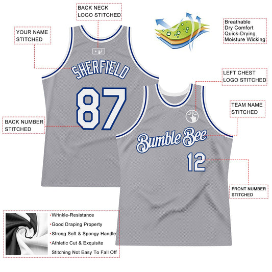 Custom Gray White-Royal Authentic Throwback Basketball Jersey - Sky-Custom