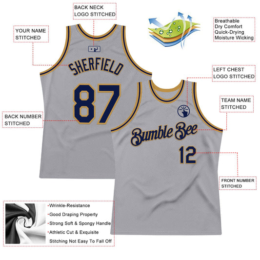Custom Gray Navy-Old Gold Authentic Throwback Basketball Jersey - Sky-Custom