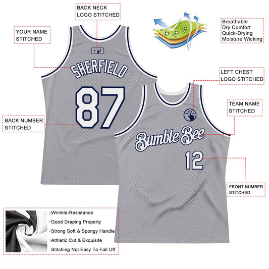 Custom Gray White-Navy Authentic Throwback Basketball Jersey - Sky-Custom