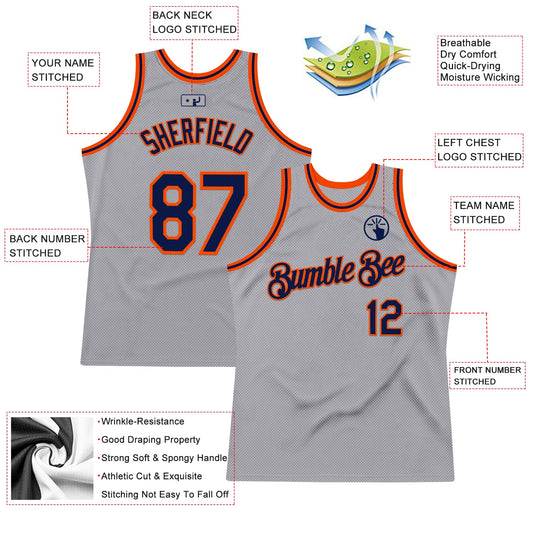 Custom Gray Navy-Orange Authentic Throwback Basketball Jersey - Sky-Custom