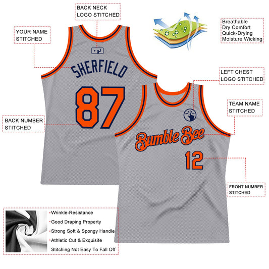 Custom Gray Orange-Navy Authentic Throwback Basketball Jersey - Sky-Custom
