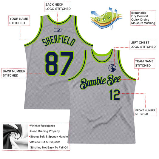 Custom Gray Navy-Neon Green Authentic Throwback Basketball Jersey - Sky-Custom