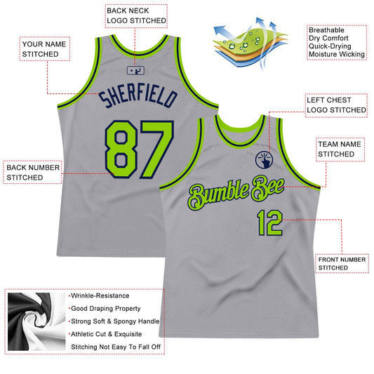 Custom Gray Neon Green-Navy Authentic Throwback Basketball Jersey - Sky-Custom