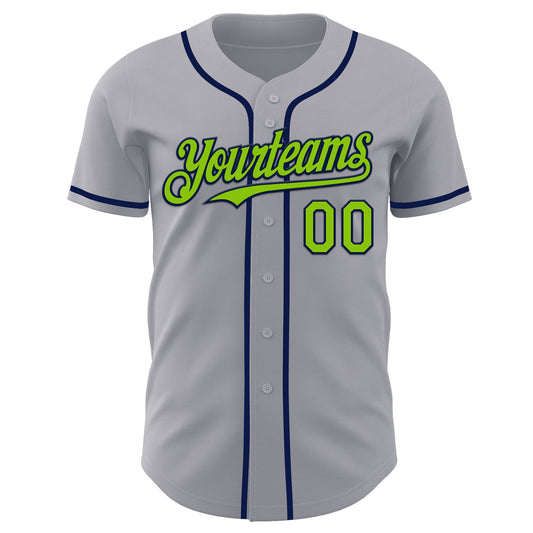 Custom Gray Neon Green-Navy Authentic Baseball Jersey - Sky-Custom