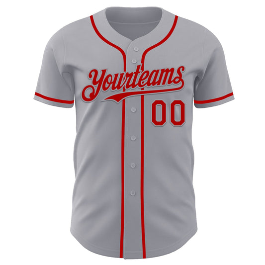 Custom Gray Red Authentic Baseball Jersey - Sky-Custom