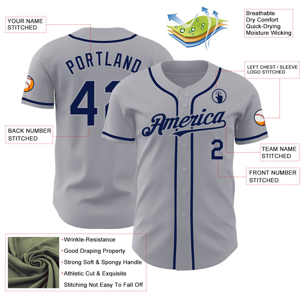 Custom Gray Navy Authentic Baseball Jersey - Sky-Custom