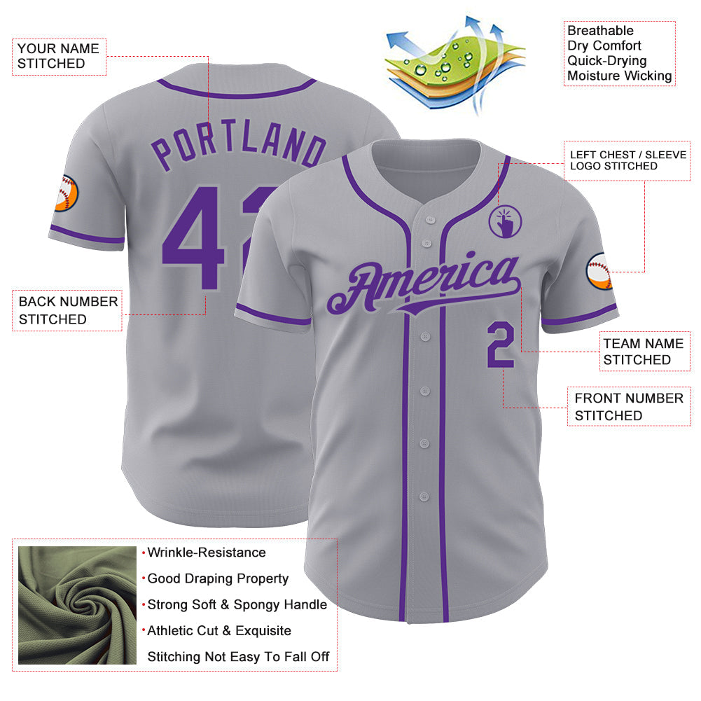 Custom Gray Purple Authentic Baseball Jersey - Sky-Custom