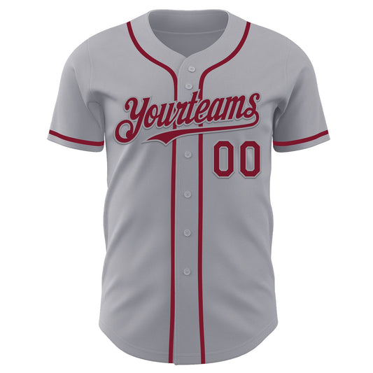 Custom Gray Crimson Authentic Baseball Jersey - Sky-Custom