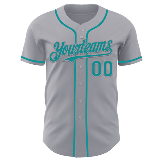 Custom Gray Teal Authentic Baseball Jersey - Sky-Custom