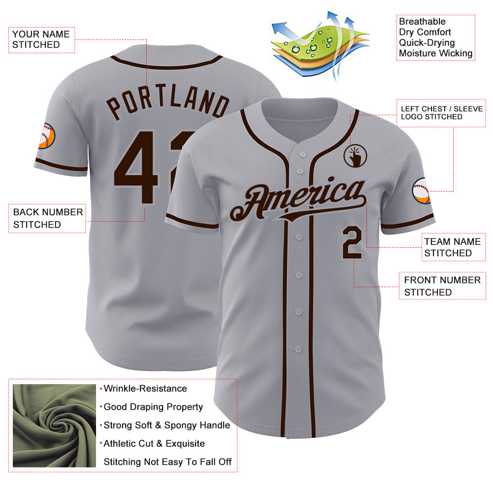 Custom Gray Brown Authentic Baseball Jersey - Sky-Custom