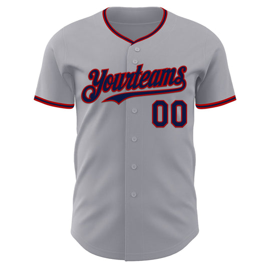Custom Gray Navy-Red Authentic Baseball Jersey - Sky-Custom