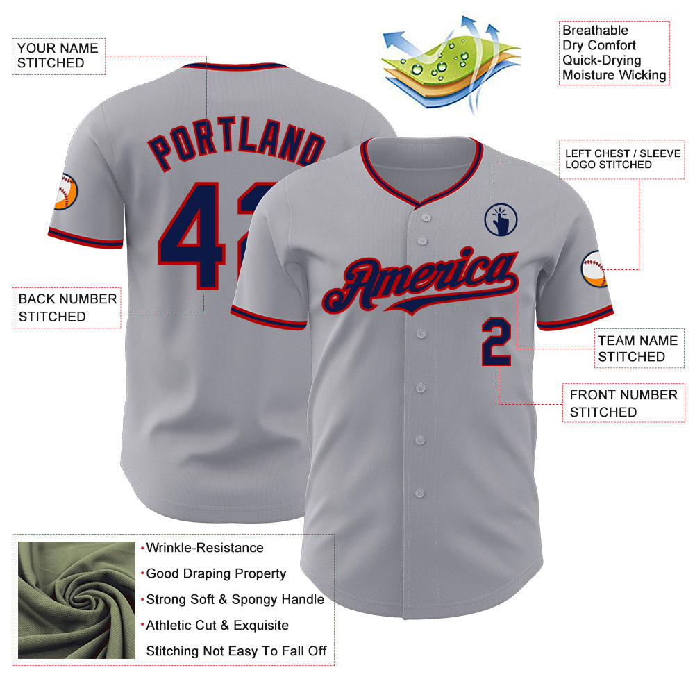 Custom Gray Navy-Red Authentic Baseball Jersey - Sky-Custom