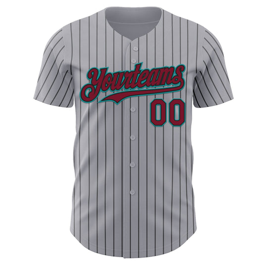Custom Gray Black Pinstripe Crimson-Teal Authentic Baseball Jersey - Sky-Custom