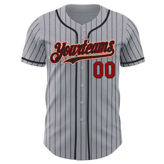 Custom Gray Black Pinstripe Red-Cream Authentic Baseball Jersey - Sky-Custom