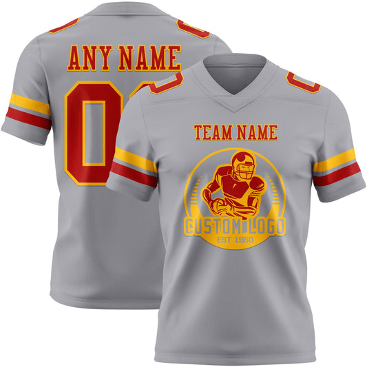 Custom Gray Red-Gold Mesh Authentic Football Jersey - Sky-Custom