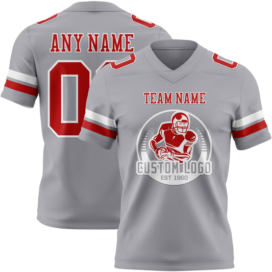 Custom Gray Red-White Mesh Authentic Football Jersey - Sky-Custom