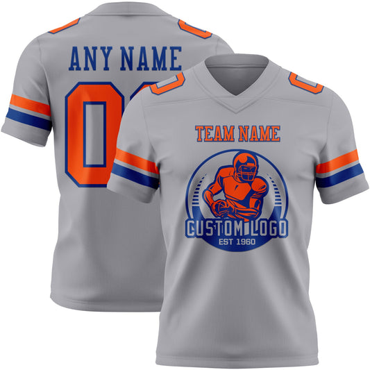 Custom Gray Orange-Royal Mesh Authentic Football Jersey - Sky-Custom