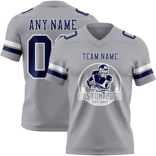 Custom Gray Navy-White Mesh Authentic Football Jersey - Sky-Custom