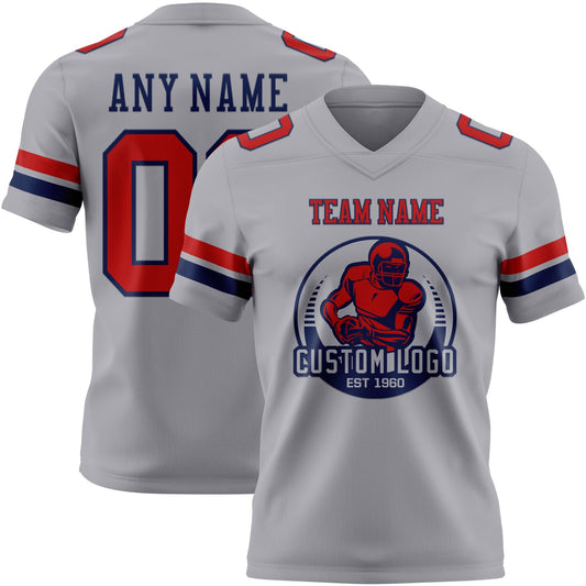 Custom Gray Red-Navy Mesh Authentic Football Jersey - Sky-Custom