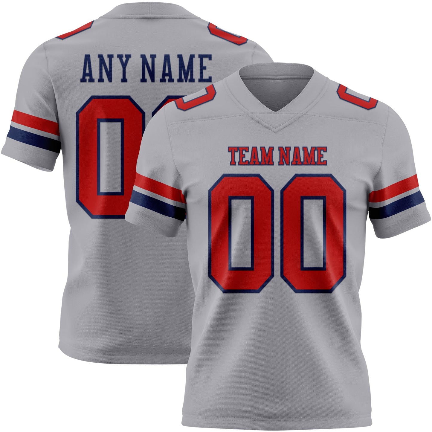 Custom Gray Red-Navy Mesh Authentic Football Jersey - Sky-Custom