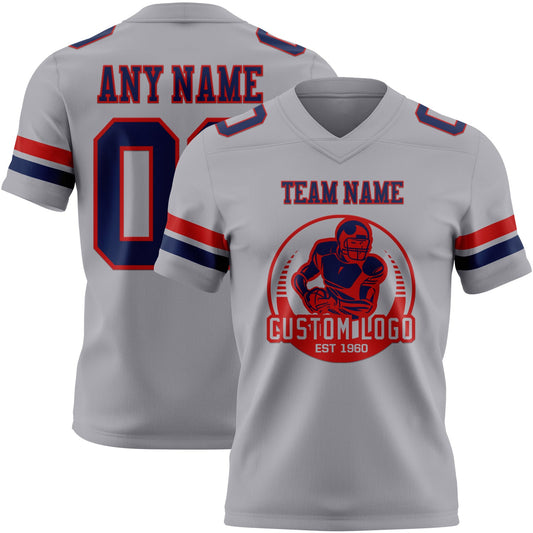 Custom Gray Navy-Red Mesh Authentic Football Jersey - Sky-Custom