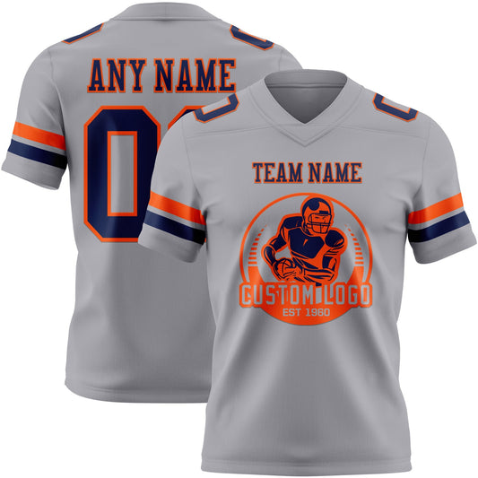 Custom Gray Navy-Orange Mesh Authentic Football Jersey - Sky-Custom